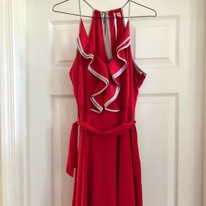 Red ruffle midi dress- Lauren Conrad